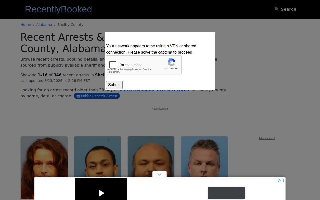 Shelby County unofficial recent booking and mugshot news records